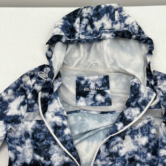 HOLLISTER Women’s Tie Dye Rain Jacket windbreaker hooded Coat blue/white size XS - Picture 5 of 10